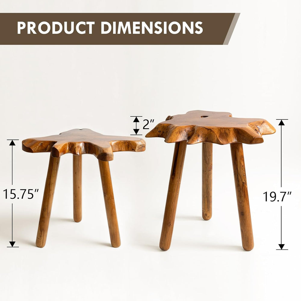 Natural Teak Wood Live Edge Side Table with Wood Legs – Rustic Side Table for...