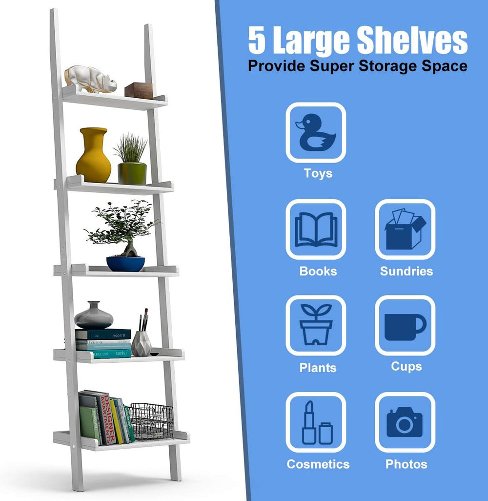 Tangkula Ladder Shelf, 5-Tier Multifunctional Modern Wood Plant Flower Book D...