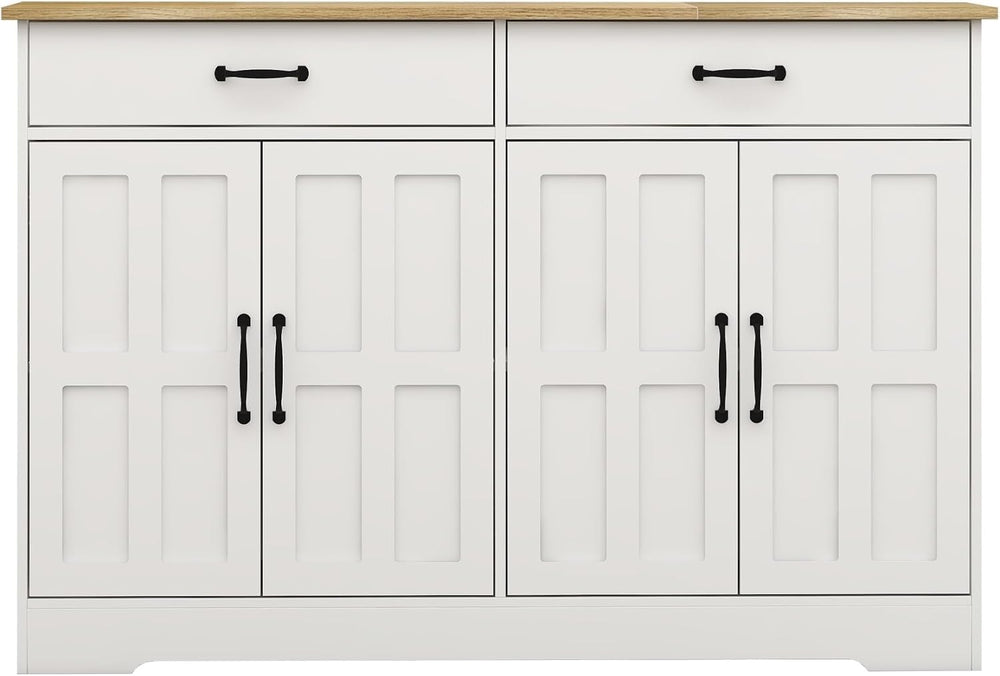 Farmhouse Buffet Cabinet Storage Sideboard, with 2 Drawers and 4 Doors, for D...
