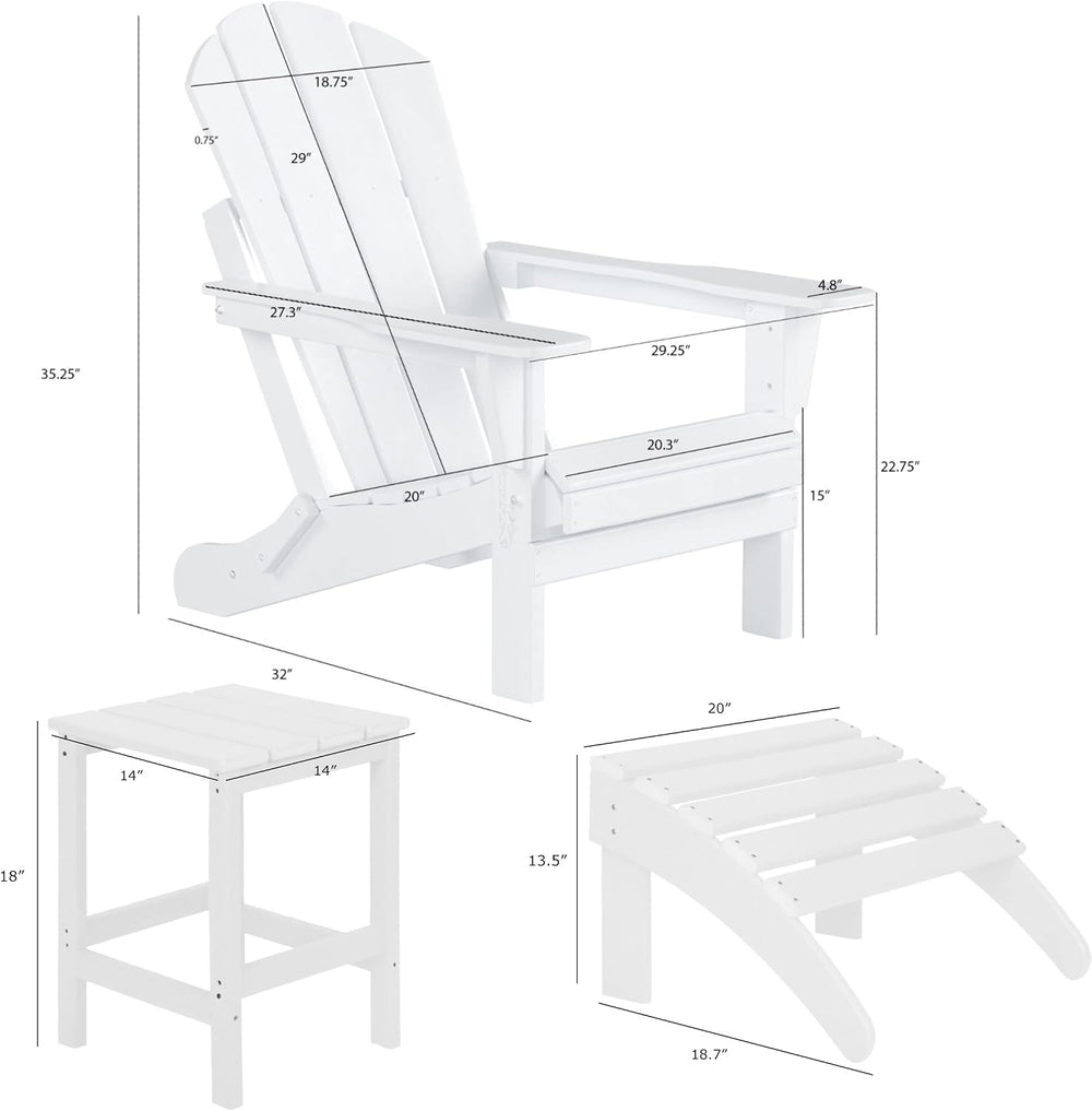 Malibu Outdoor Lounge Chairs, 3-Pieces Adirondack Chair Set with Ottoman and ...