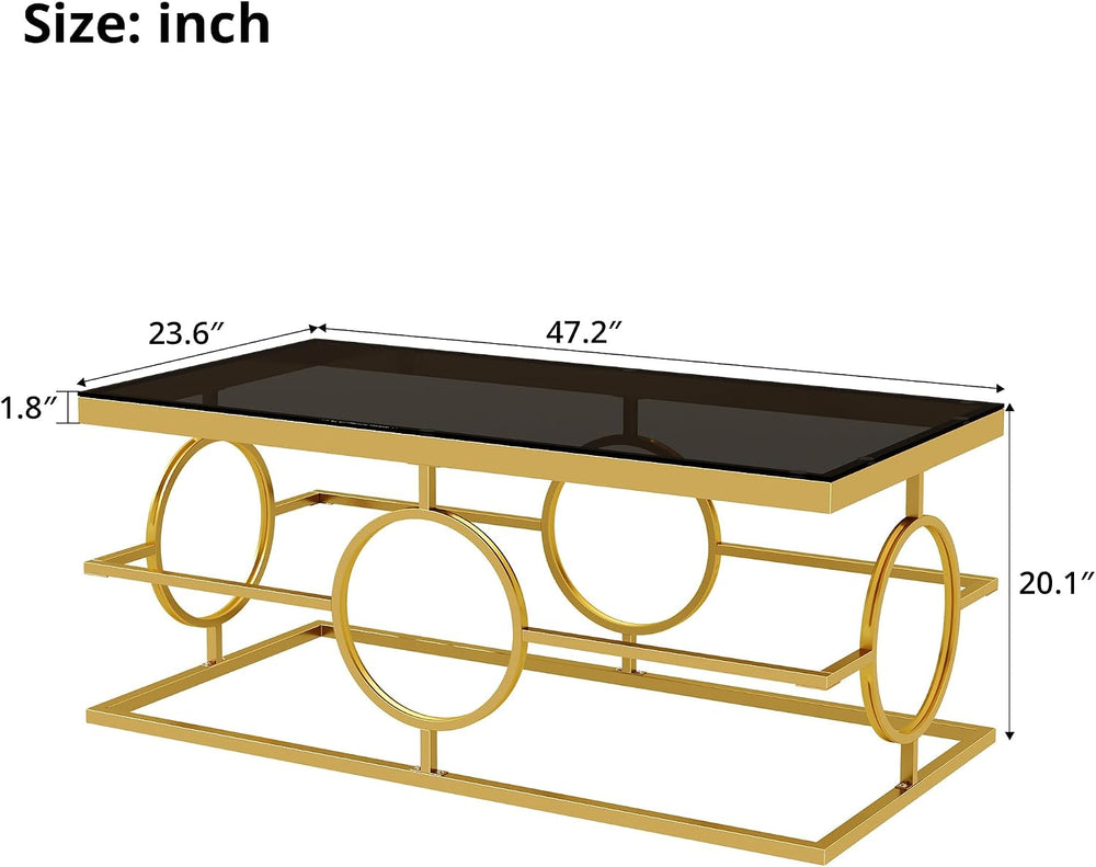 Glass Nesting Coffee Table Set with Metal Frame & Glam Design, Gold &...