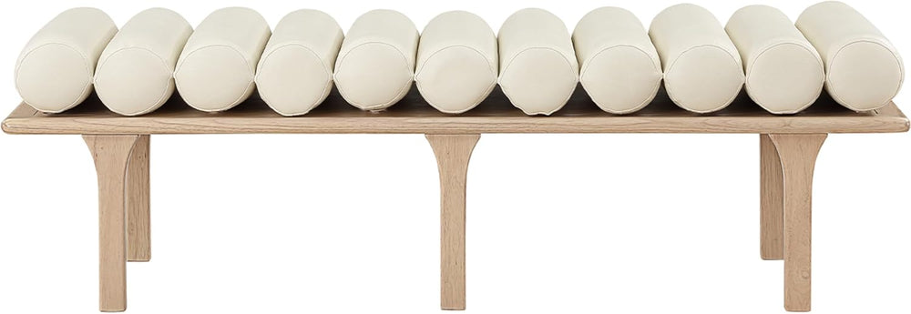 Meridian Furniture 22007Cream Landon Collection Art Deco Bench with Soft Vint...