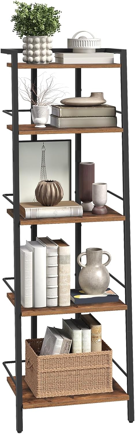 MAHANCRIS 5-Tier Book Shelf, Ladder Shelf, Bookcase, Ladder Shelving Unit