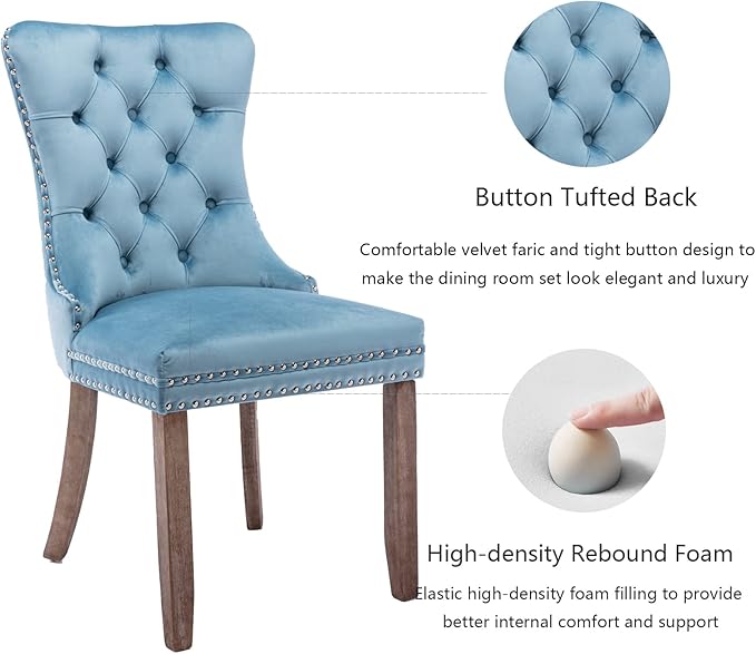 Upholstered Dining Chairs Set of 4, Velvet Dining Room Chairs with Back Ring ...