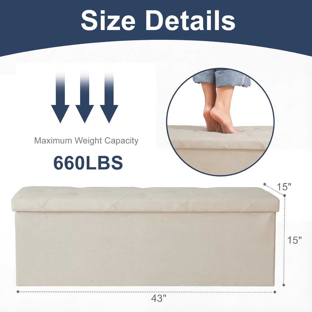 DUMOS 43 Inch Folding Storage Ottoman Bench, Durable Ottoman with Storage