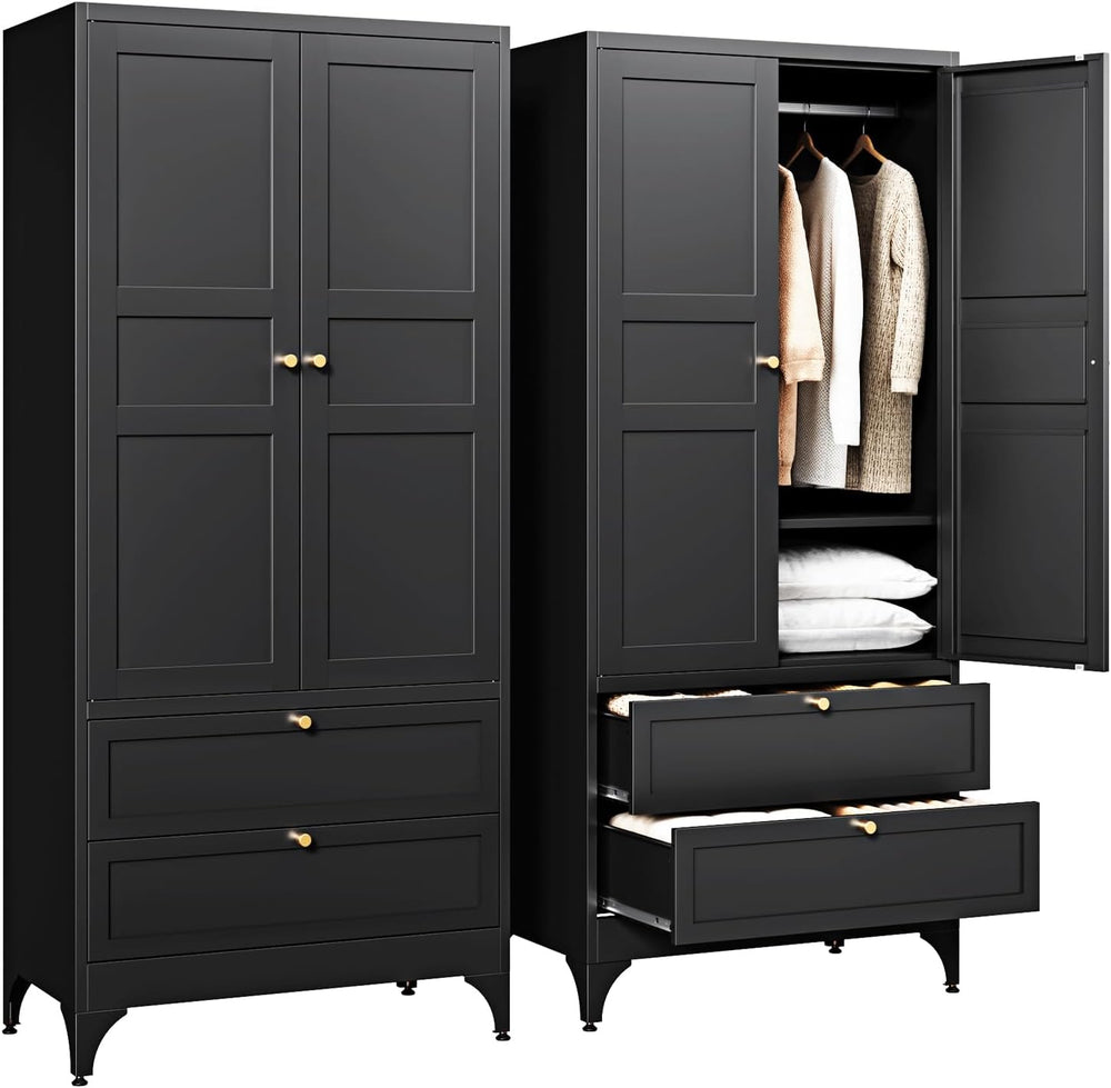 Letaya Metal Armoire Wardrobe Closet with Drawers,Clothing Storage Cabinet wi...