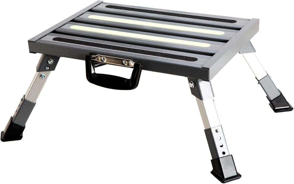 Aluminum RV Step Stool, 4-Level Adjustable Folding, Gray