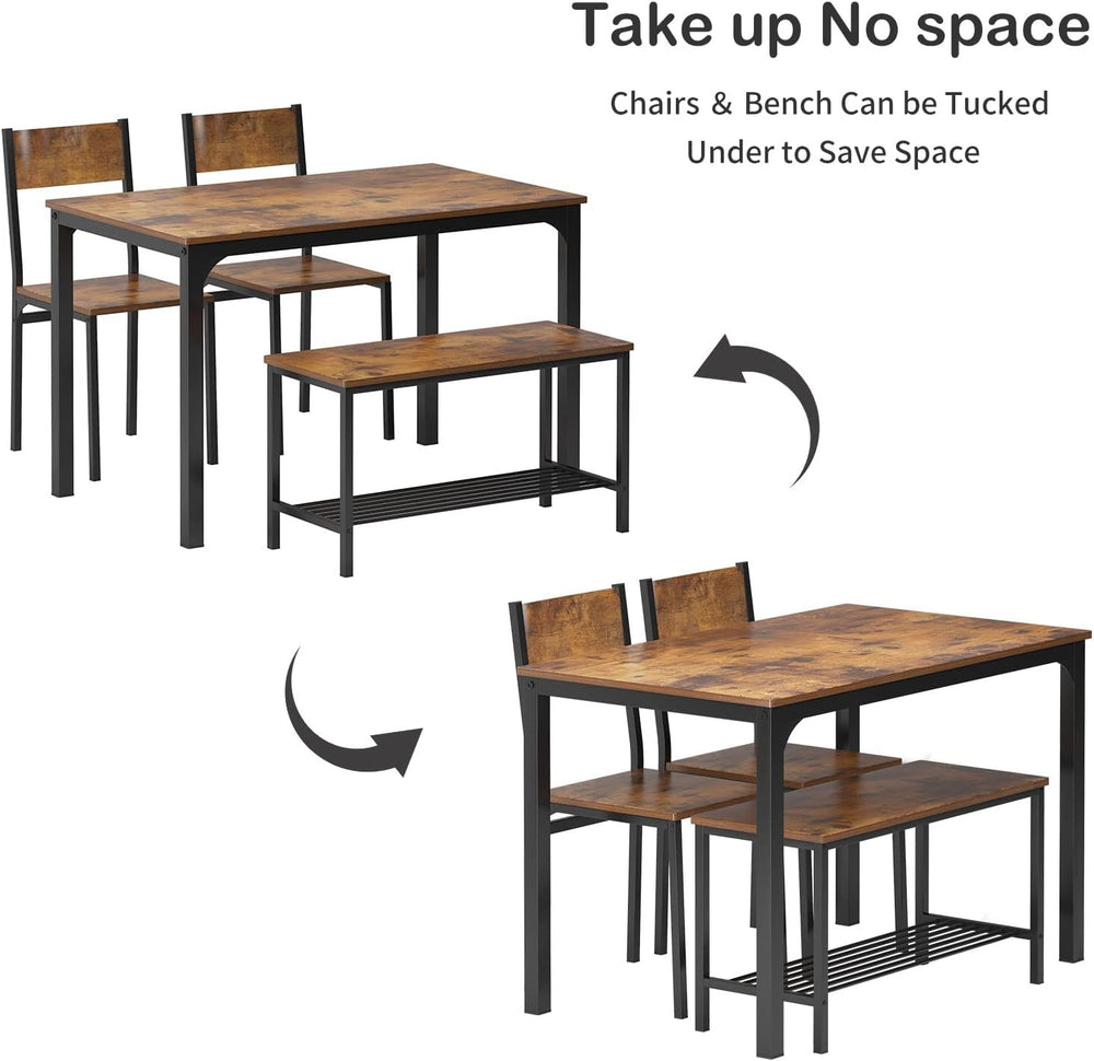 soges Kitchen Nesting Dining Table with 2 Chairs & Bench, Rustic Brown | ...