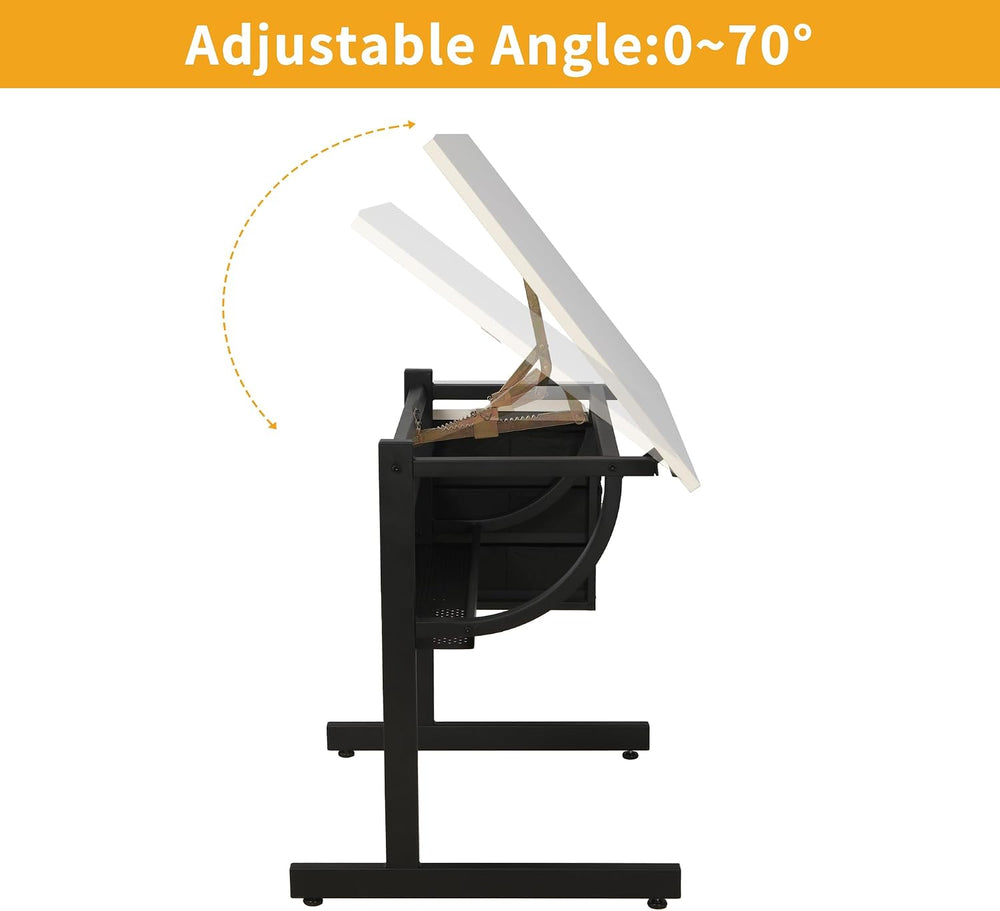 Drafting Table with Storage, Adjustable Art Desk & Art Table with Stool, ...