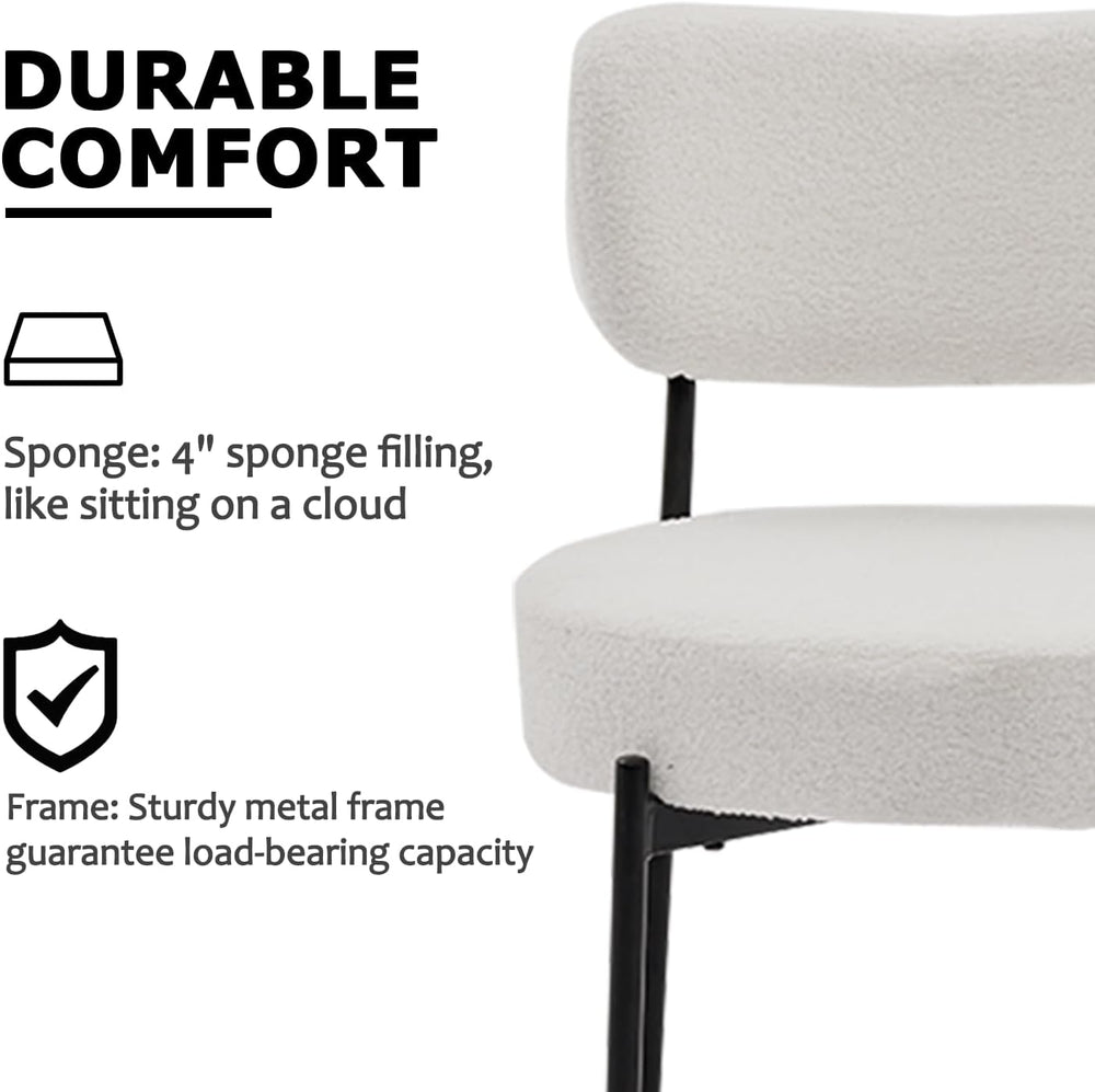 Boucle Dining Chair Set of 2, Mid Century Modern Upholstered Kitchen Chairs w...
