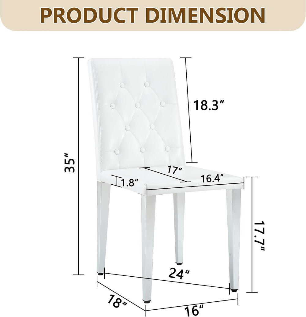 White Dining Chairs Set of 4,Faux Leather with Chrome Plate Metal Legs,Armles...
