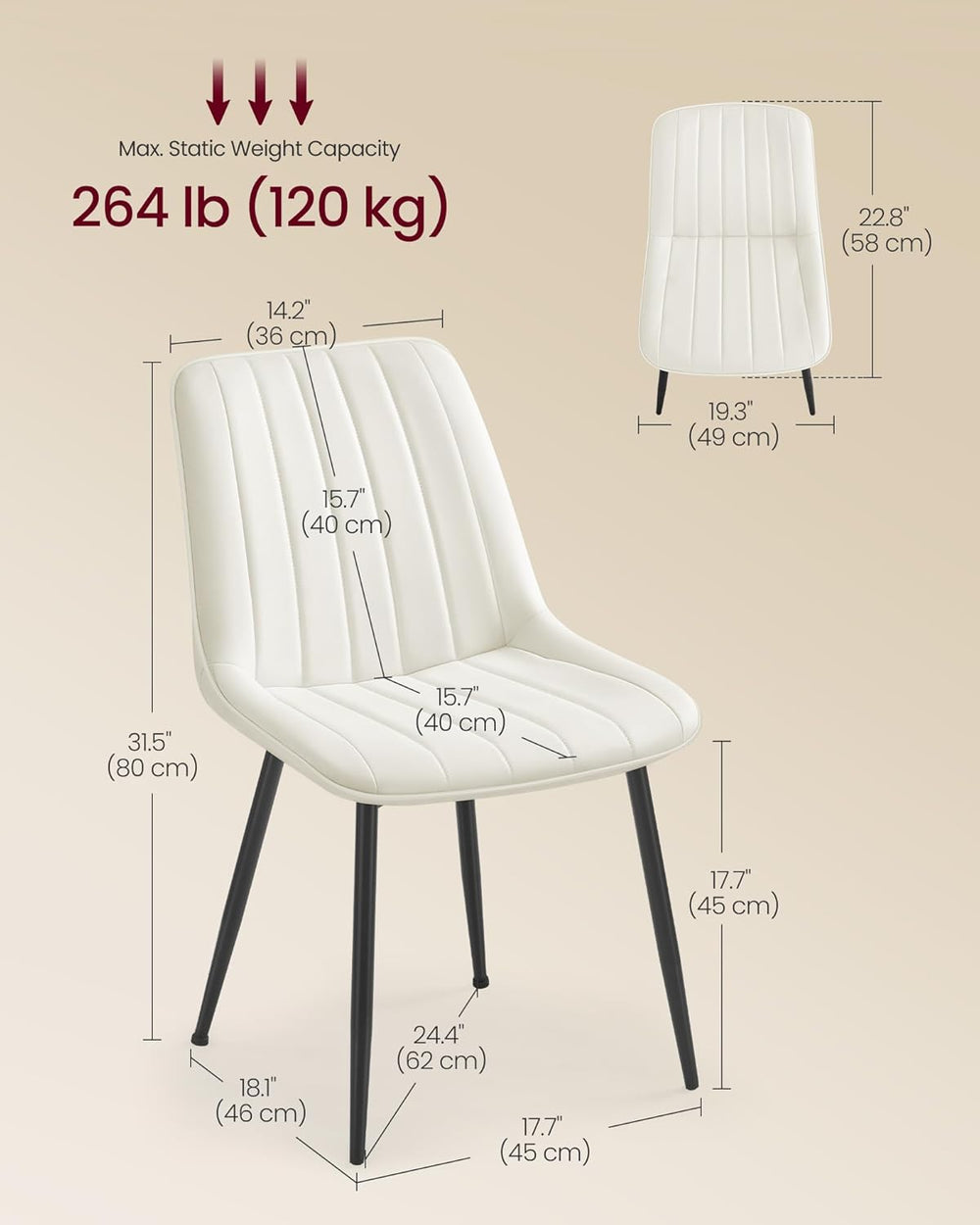 VASAGLE Dining Chairs Set of 4, Upholstered Kitchen Chairs, Synthetic Leather...