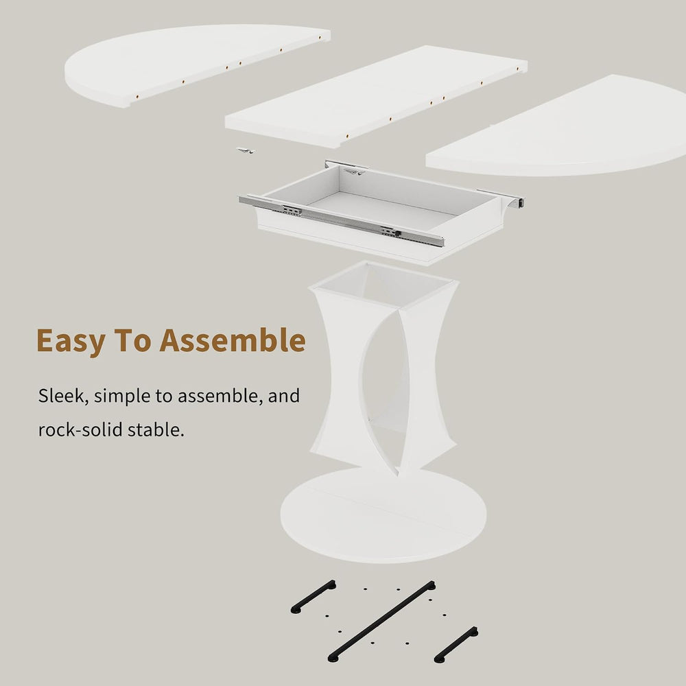 iPormis 43"-59" Extendable Dining Table, Round Kitchen Table with M...
