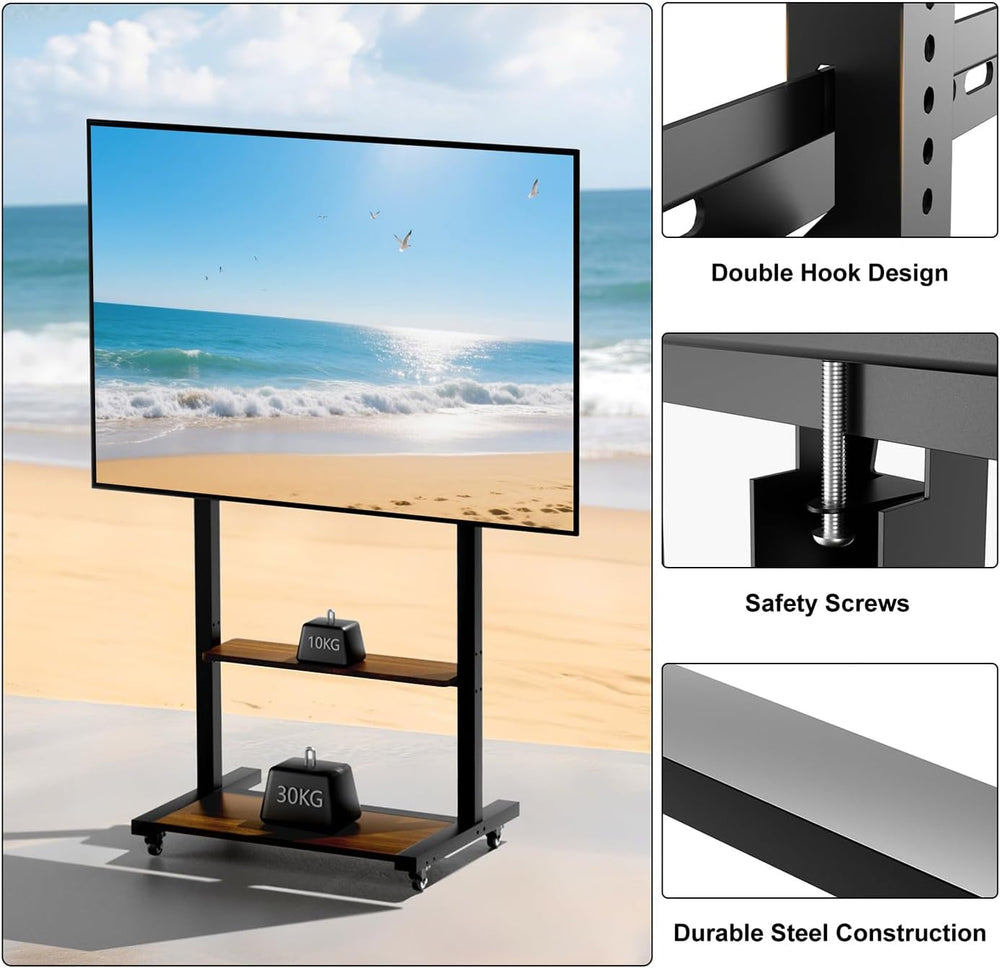 Mobile TV Stand for 40-100 Inch TVs, Max VESA 800x600mm, Walnut | Height Adju...
