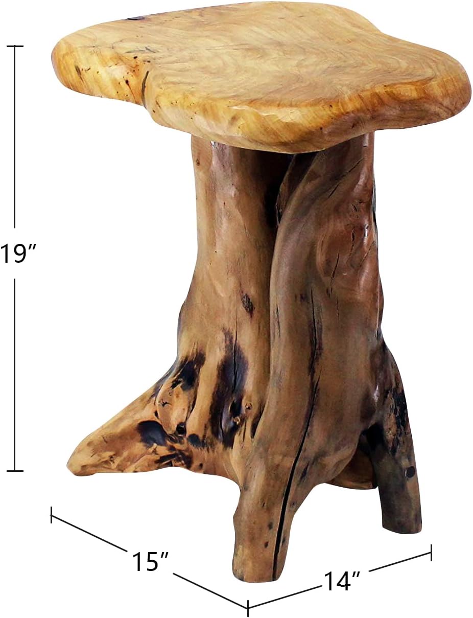 WELLAND Solid Wood Pedestal End Table, 19" H Rustic Accent Table