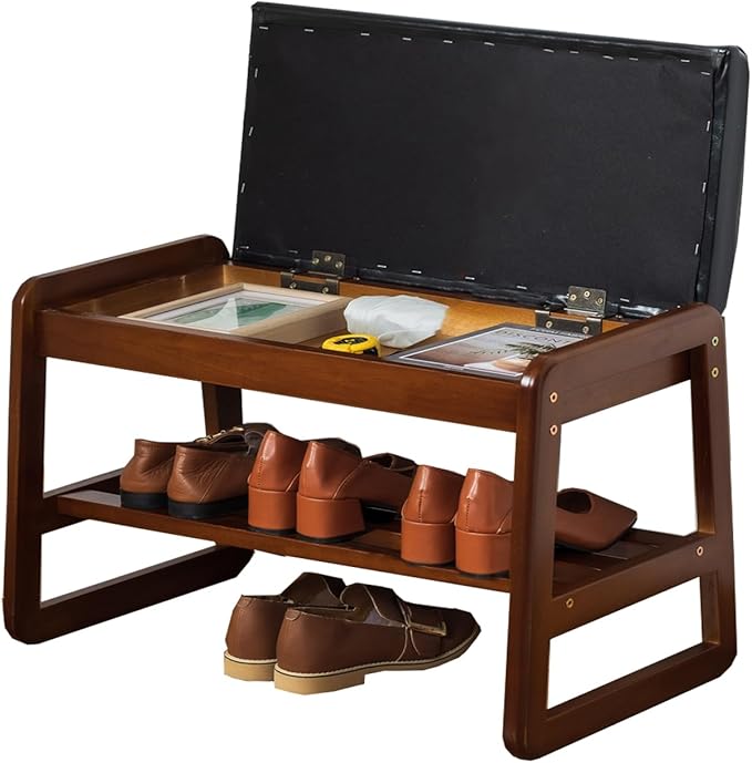 latifolia Solid Wood Bench, Entryway Shoe Bench with Cushion, Flip-Open Stora...