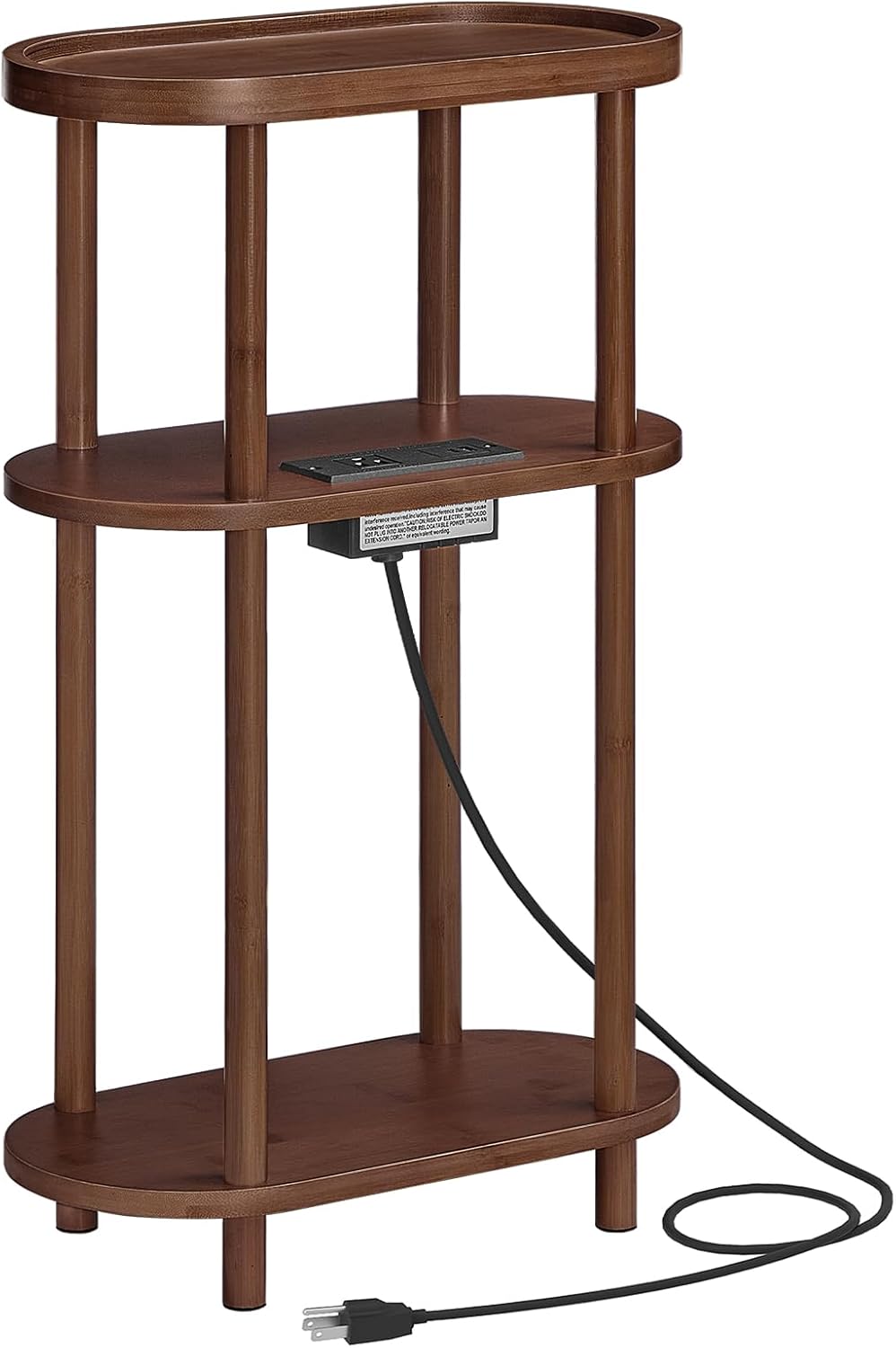 HOOBRO Small Narrow Side Table with Charging Station, 3-Tier Bamboo Narrow En...