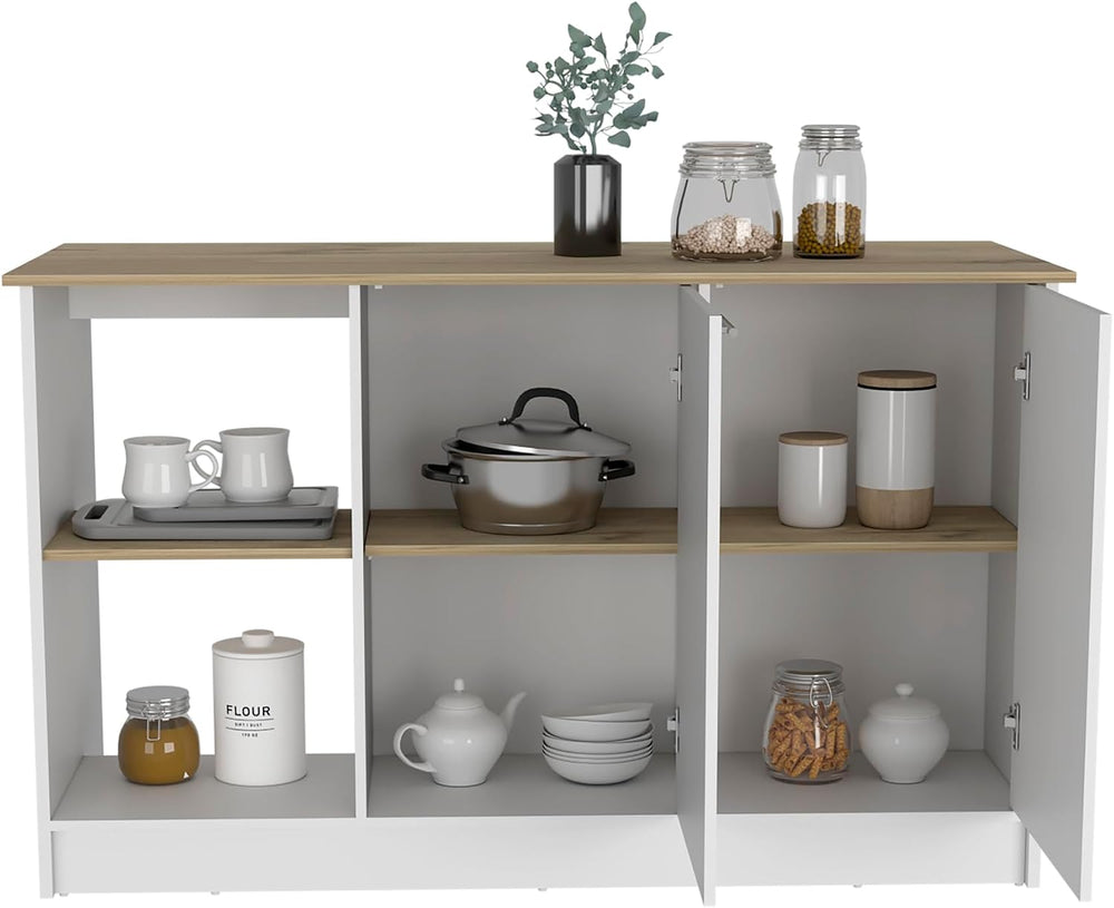 Kitchen Island with Large Countertop and Double Door Cabinet | Includes doubl...