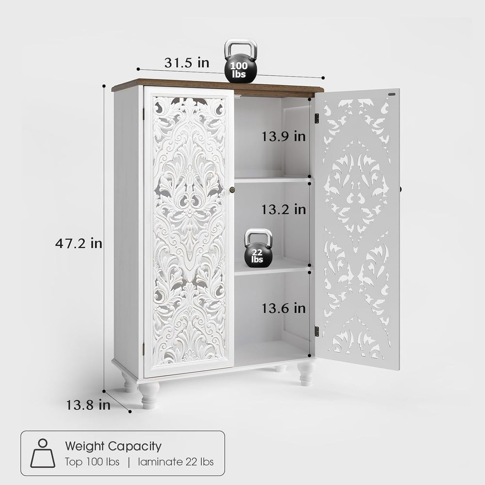 JOINICE 47" Tall Accent Cabinet with Carved Doors & Storage for Livi...