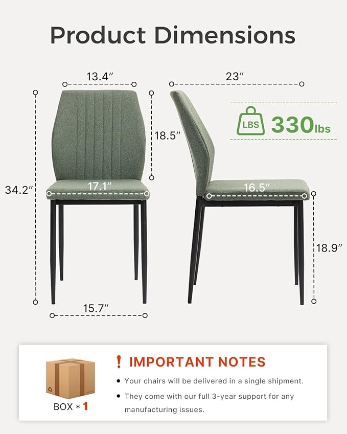 Dining Chairs Set of 4, Upholstered Wooden Dining Room Chairs, Mid Century Mo...