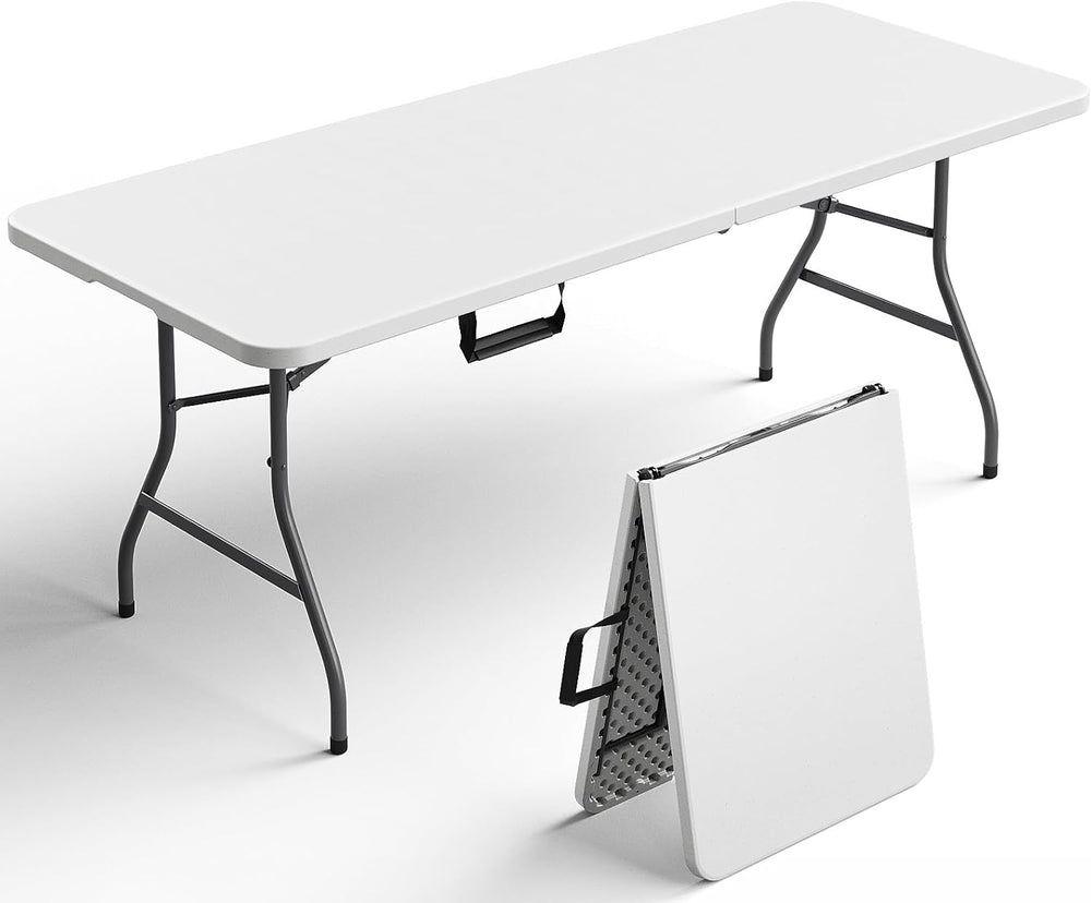 Folding Table 1 Pack, 6FT Folding Table Portable with Built-in Handle, Heavy ...