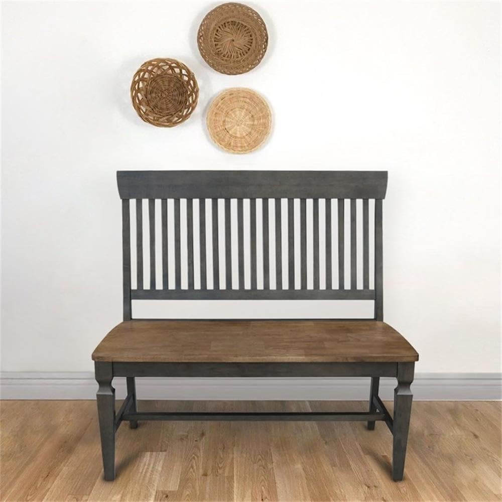 IC INTERNATIONAL CONCEPTS Solid Wood Vista Bench, Hickory/Washed Coal