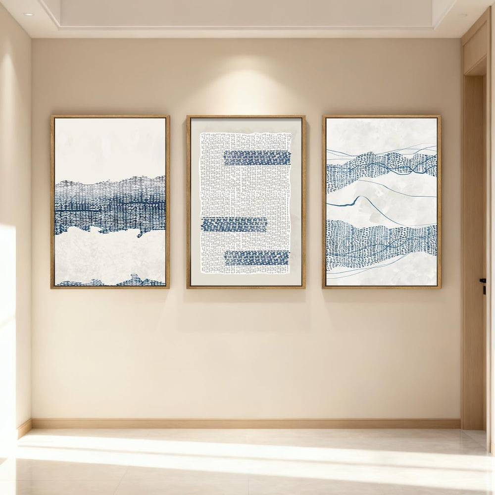 IARTTOP Large Blue Coastal Framed Wall Art 16x24 Inch White Abstract Boho Art...
