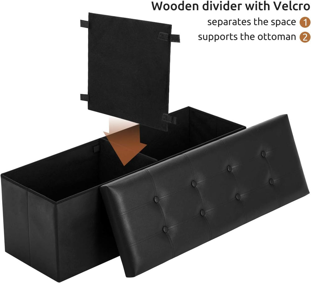 YOUDENOVA 43" Ottoman with Storage, Folding Faux Leather Bench, Black | ...