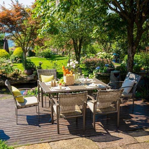 Pamapic 8504 Patio Dining 7 Piece, Outdoor Wicker Furniture Set for Backyard ...