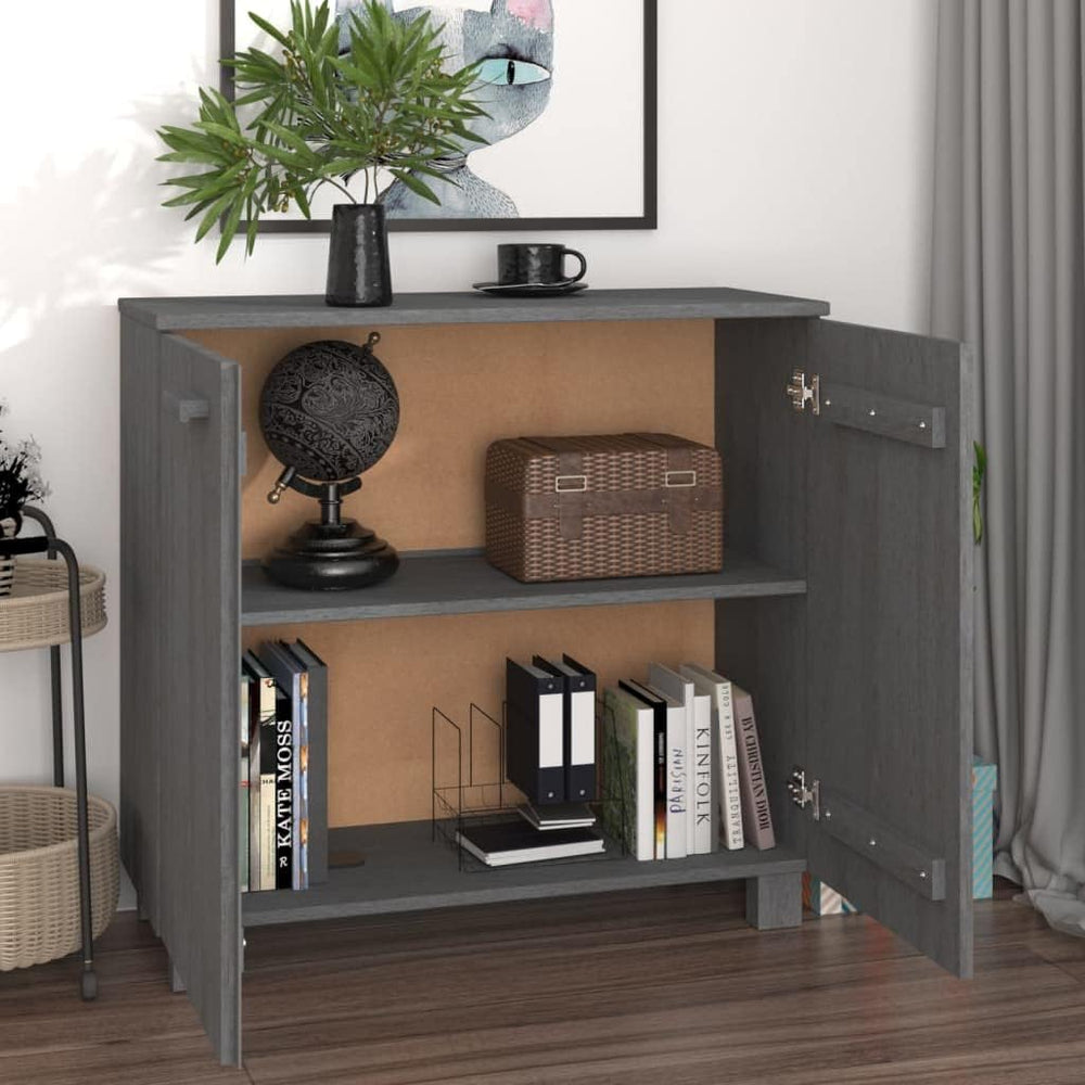 Dark Grey Solid Pine Wood Sideboard with MDF Large Storage, Rustic Style Furn...