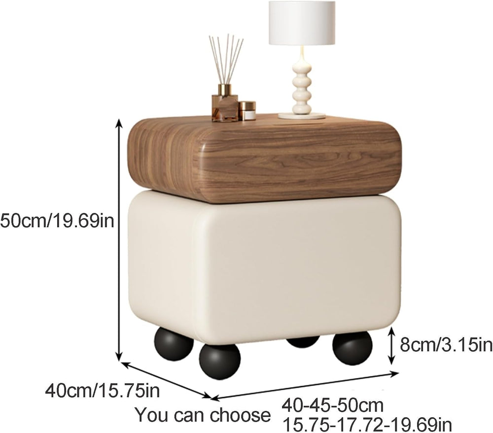 Stylish Rotatable Solid Wood Bedside Table Double Drawers Storage Cabinet wit...