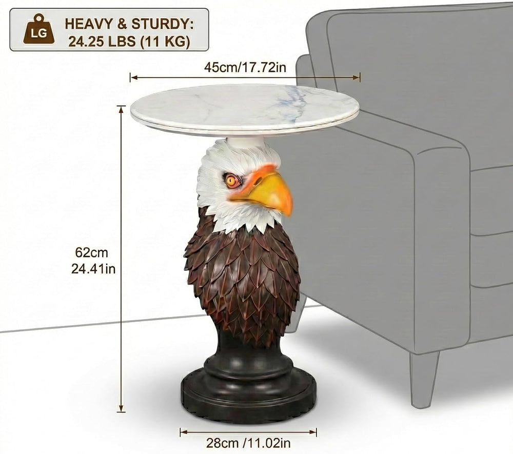 Animal End Tables, Eagle Head Accent Table with Artificial Marble Top, Resin ...