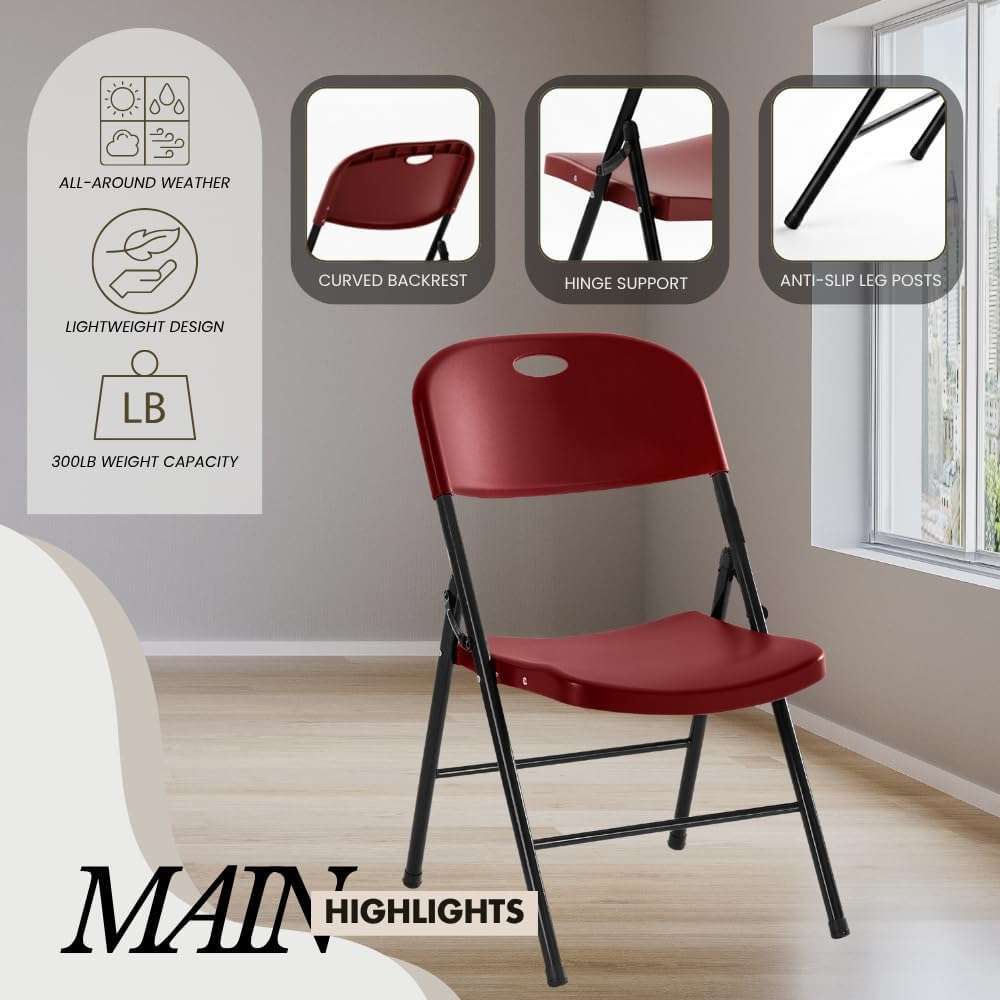 2-Pack Heavy Duty Plastic Folding Chair, 300 lbs Capacity Foldable Chairs for...