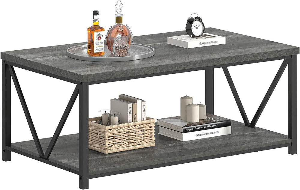 EXCEFUR Coffee Table, Rustic Wood and Metal Center Table for Living Room, 39....