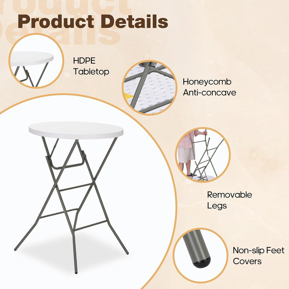 32" Round Folding Table, Portable Bar Height Folding Table with Detachab...
