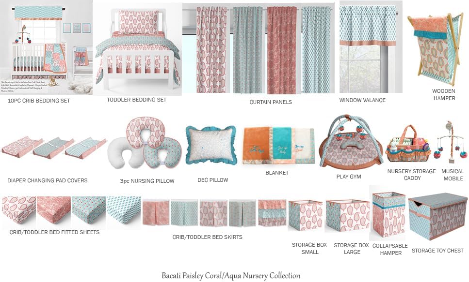 Bacati - Paisley Floral Quilted Changing Pad Cover (Aqua/Coral Floret)