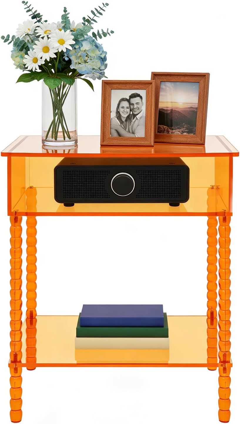 Acrylic Side Table, End Table with Storage, Nightstand for Living Room Bedroo...