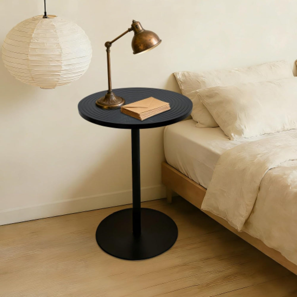Set of 2 Small Round Side Table Wooden Concentric Circles Coffee Table for Tw...
