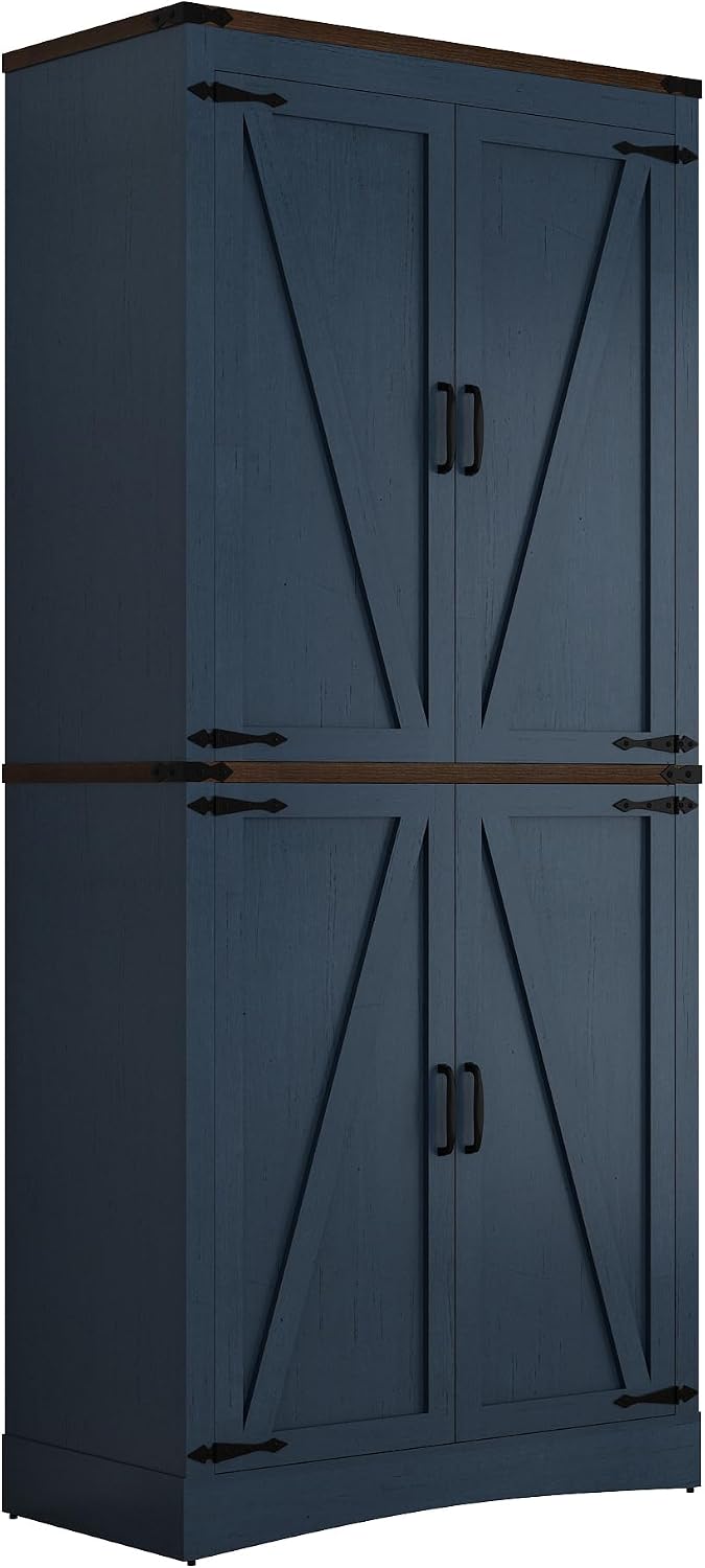 71in Farmhouse Kitchen Pantry Cabinet,Tall Storage Cabinet with 4 Doors and A...