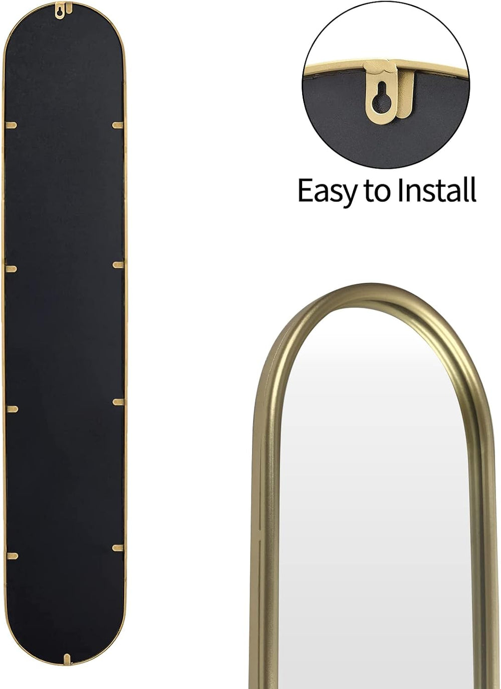 OUSHUAI Gold Full Length Oval Mirror,Narrow Capsule Long Mirrors with Metal F...
