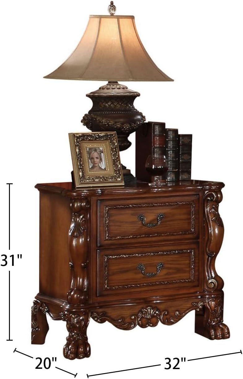 Nightstand with 2 Drawers in Cherry Oak Finish,for Small Spaces