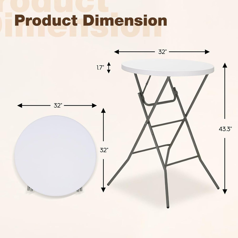 32" Round Folding Table, Portable Bar Height Folding Table with Detachab...