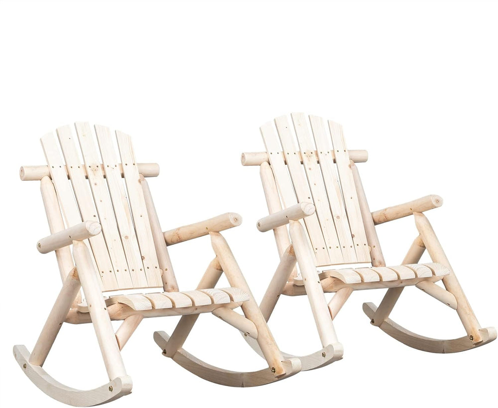 Outvita Wooden Rocking Chair Set of 2 for Garden Patio(Natural Finish) | Fir ...