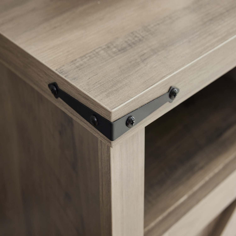 Grey Farmhouse Nightstand Set of 2, End Tables Set with Charging Station, Nig...