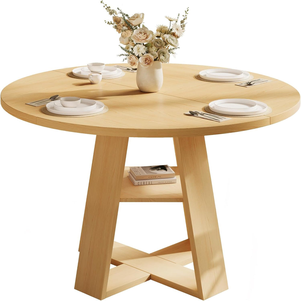 47.2" Round Dining Table for 4-6, Circle Kitchen Table with Open Storage...