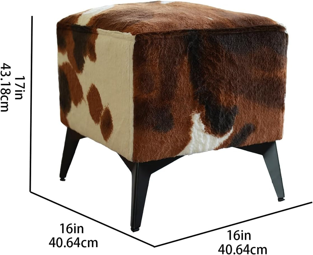 Faux Cowhide Ottoman, Upholstered Foot Stool - 16 x 16 x 17 Inches, Cube Foot...