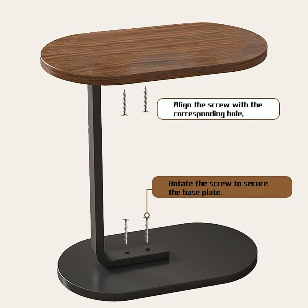 TY&WJ Small Side Table End Table,C Shaped Oval Coffee Table Wooden TV Tra...