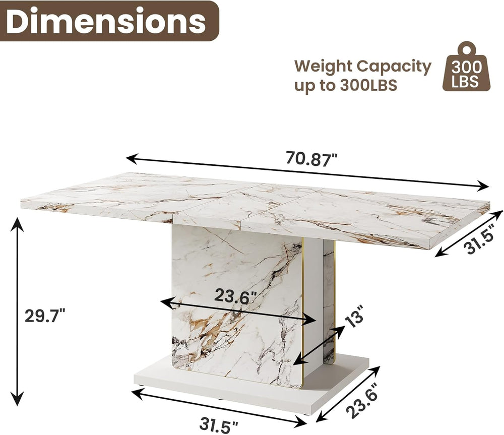 HOMISSUE 70" Faux Marble Dinner Table,Rectangle Modern White Dining Tabl...