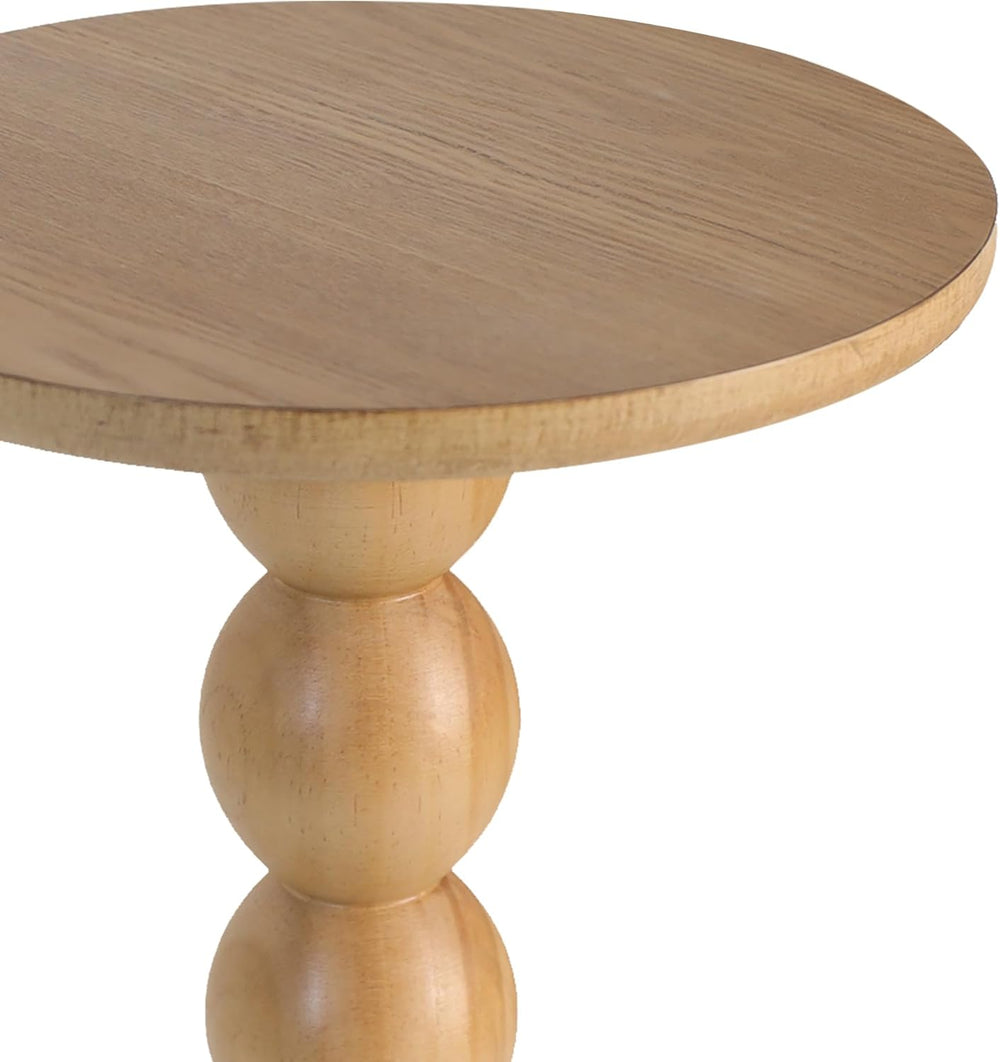 dwellington Small Round Wooden Side Table with Stacked Ball Pedestal Base, 12...