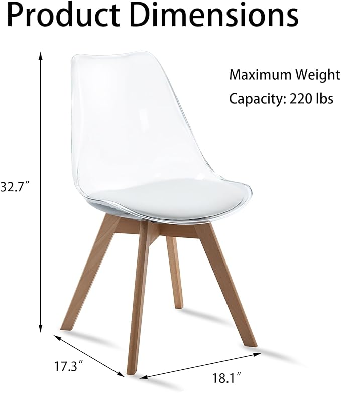 Dining Chairs Set of 4, Clear Acrylic Dining Chair Modern Transparent Chairs ...